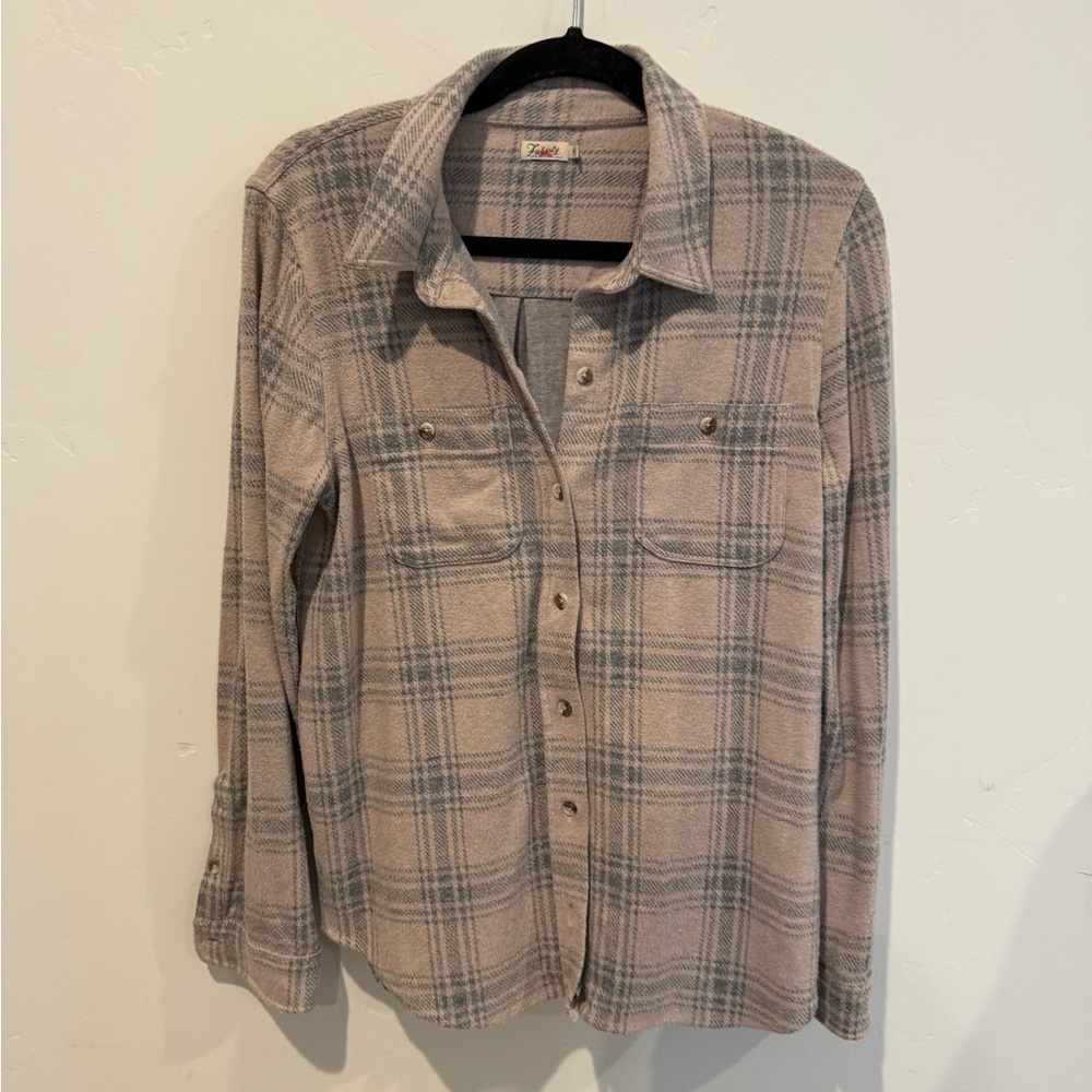 Faherty Legend Pale Pink Plaid Button-Up Shirt Womens Medium Casual Soft Travel